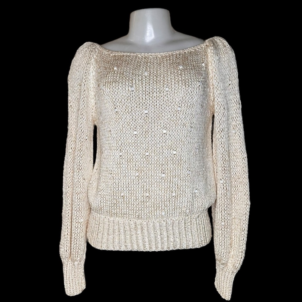 Nicole of Miami Vintage Metallic Knit Sweater Off Shoulder Embellished S/M/L